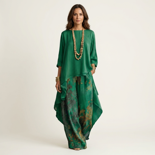 Cariola | Cotton-Silk Two-Piece Set with Asymmetric Tunic