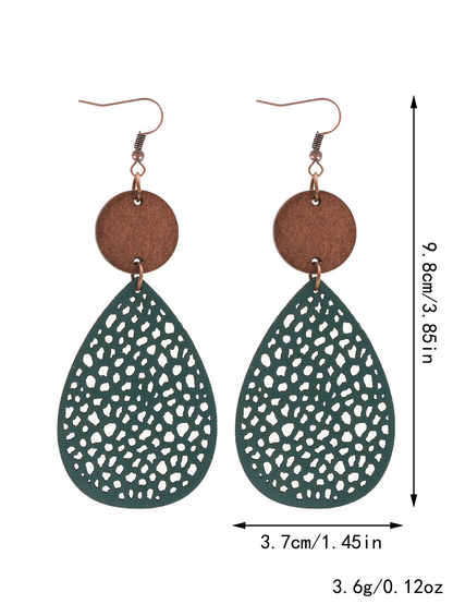 Vintage Style Hollow-Out PU Leather Drop Earrings,